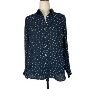 Banana Republic Shirt Women Small Blue Polka Dot Dillon Classic Fit Chiffon